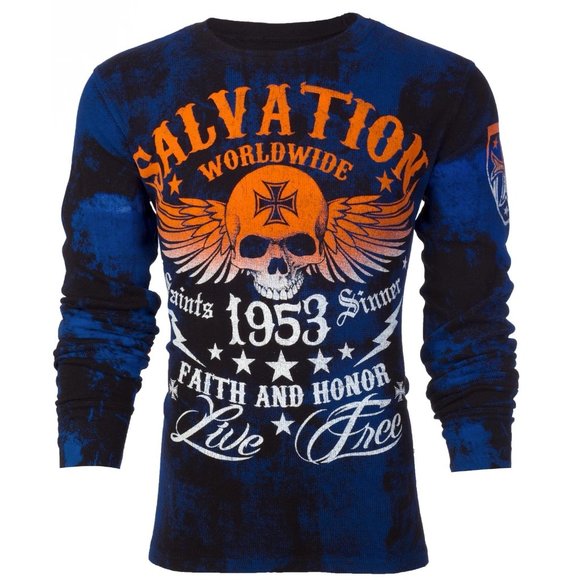ARCHAIC by AFFLICTION Men's Long Sleeve THERMAL Shirt BLACK TIDE Biker Black $58 - Picture 2 of 7